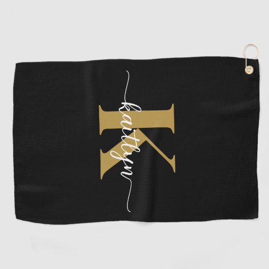 Black Gold Script Monogram Golfhandtuch (Horizontal)