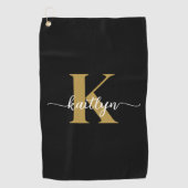Black Gold Script Monogram Golfhandtuch (Vorderseite)