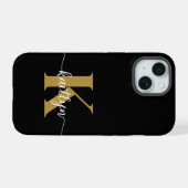 Black Gold Script Monogram iPhone 15 Hülle (Rückseite (Horizontal))