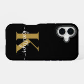 Black Gold Script Monogram iPhone 16 Hülle (Rückseite (Horizontal))