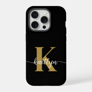Black Gold Script Monogram iPhone 15 Pro Hülle