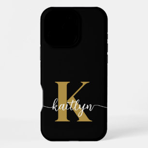 Black Gold Script Monogram iPhone 16 Pro Max Hülle