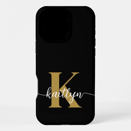 Black Gold Script Monogram iPhone Hülle (Rückseite)