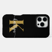 Black Gold Script Monogram iPhone Hülle (Rückseite (Horizontal))