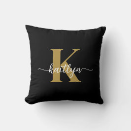 Black Gold Script Monogram Kissen