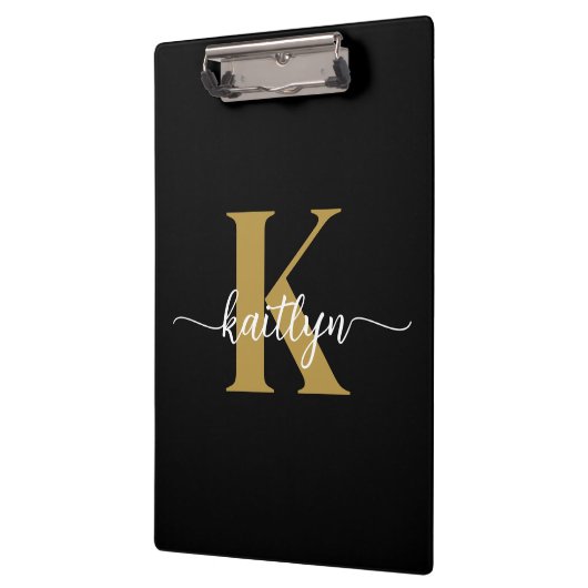 Black Gold Script Monogram Klemmbrett (Links)