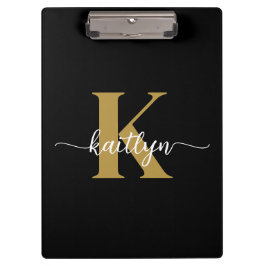 Black Gold Script Monogram Klemmbrett