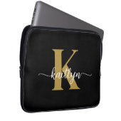 Black Gold Script Monogram Laptopschutzhülle (Vorne Rechts)