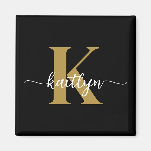 Black Gold Script Monogram Magnet (Vorne)