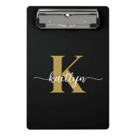 Black Gold Script Monogram Mini Klemmbrett