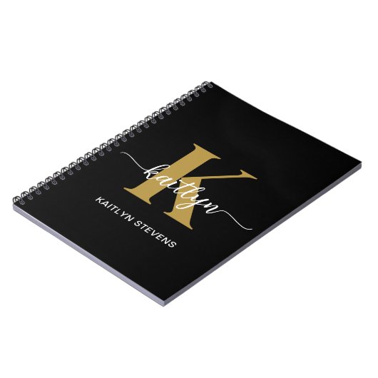 Black Gold Script Monogram Notizblock (Linke Seite)