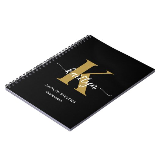 Black Gold Script Monogram Notizblock (Linke Seite)
