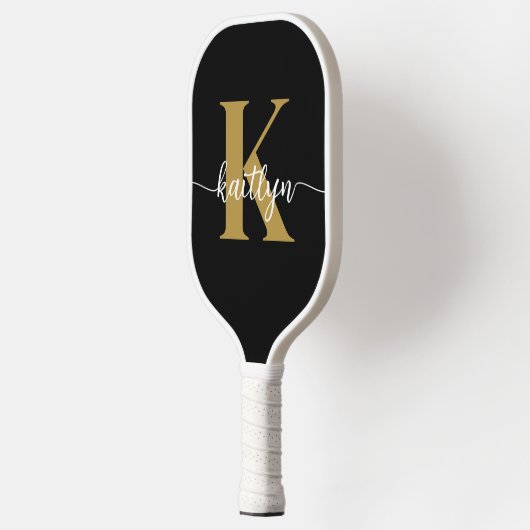 Black Gold Script Monogram Pickleball Schläger (Links)