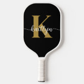 Black Gold Script Monogram Pickleball Schläger (Rückseite)