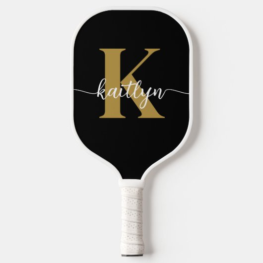 Black Gold Script Monogram Pickleball Schläger (Vorderseite)