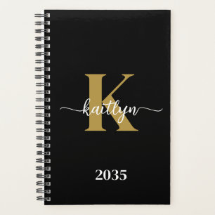 Black Gold Script Monogram Planer