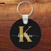 Black Gold Script Monogram Schlüsselanhänger (Vorderseite)