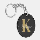 Black Gold Script Monogram Schlüsselanhänger (Vorderseite links)