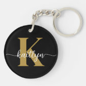 Black Gold Script Monogram Schlüsselanhänger (Rückseite)