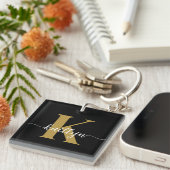 Black Gold Script Monogram Schlüsselanhänger (Vorderseite rechts)