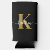 Black Gold Script Monogram Selters Dosenkühler (Rückseite)