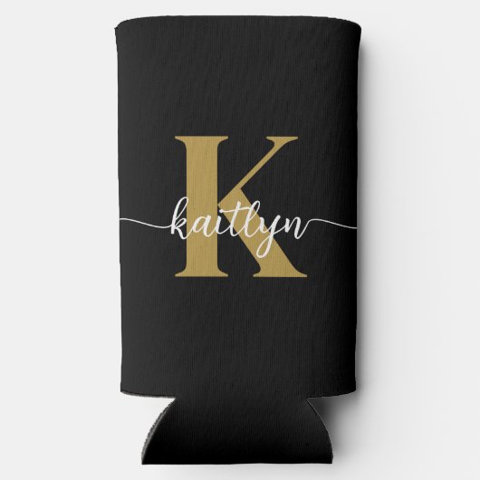 Black Gold Script Monogram Selters Dosenkühler (Rückseite)