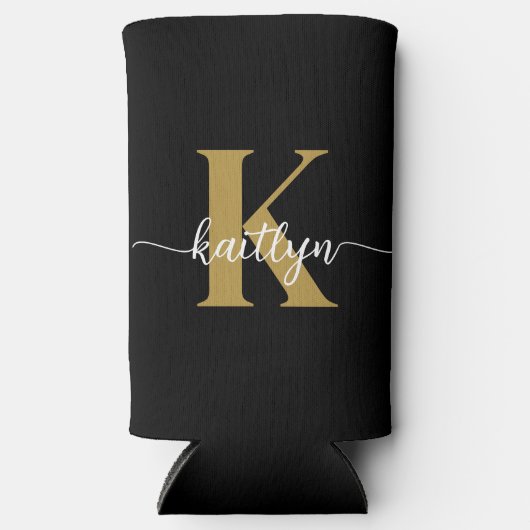 Black Gold Script Monogram Selters Dosenkühler (Vorderseite)