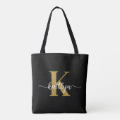 Black Gold Script Monogram Tasche (Rückseite)