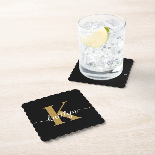 Black Gold Script Monogram Untersetzer (Vor Ort)