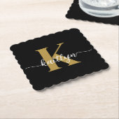 Black Gold Script Monogram Untersetzer (angewinkelt)