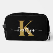 Black Gold Script Monogram Waschbeutel (Vorderseite)