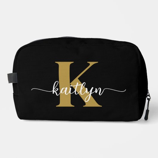 Black Gold Script Monogram Waschbeutel (Vorderseite)