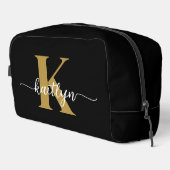 Black Gold Script Monogram Waschbeutel (Rechte Ecke)