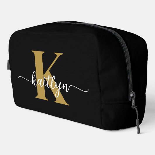 Black Gold Script Monogram Waschbeutel (Rechte Ecke)