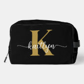 Black Gold Script Monogram Waschbeutel (Rückseite)