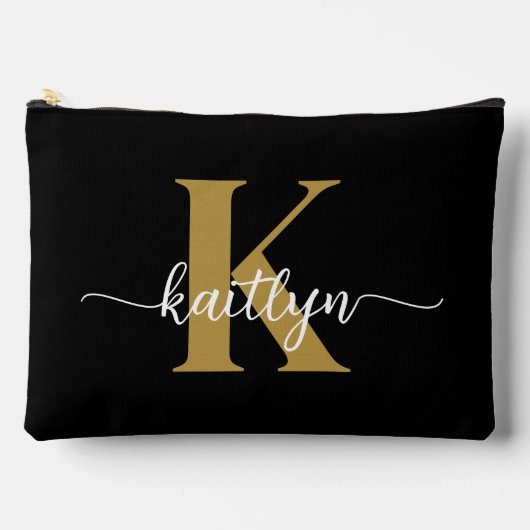 Black Gold Script Monogram Zubehörtasche (Vorderseite)