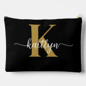 Black Gold Script Monogram Zubehörtasche (Rückseite)