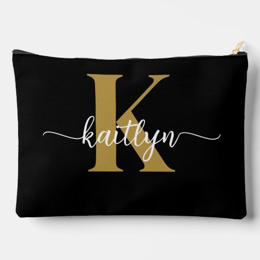 Black Gold Script Monogram Zubehörtasche (Rückseite)