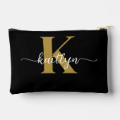 Black Gold Script Monogram Zubehörtasche (Rückseite)
