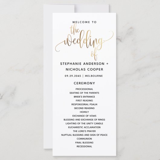 Black Gold Script Typografy Wedding Program (Vorderseite)