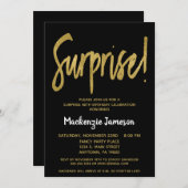 Black Gold Script überrascht Party Einladung (Vorne/Hinten)