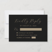 Black Gold Script Wedding RSVP Karte (Vorderseite)
