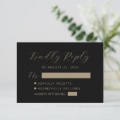 Black Gold Script Wedding RSVP Karte (Stehend Vorderseite)