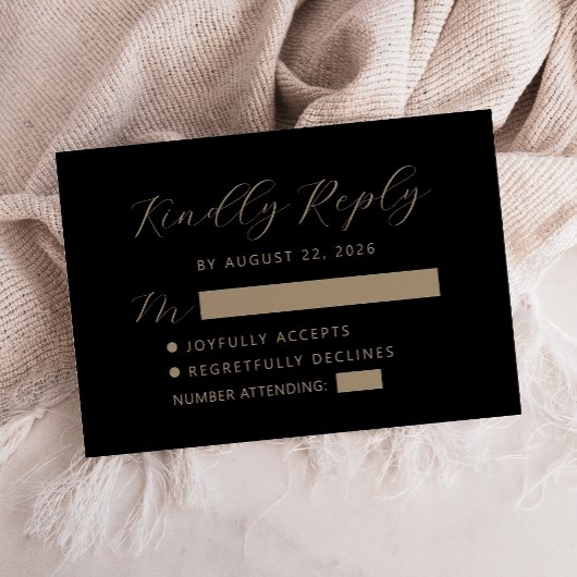 Black Gold Script Wedding RSVP Karte