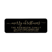 Black Gold Script Weihnachtsrücksendeadresse (Vorne)