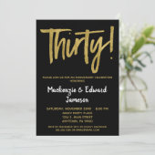 Black Gold Script zum 30-jährigen Jubiläum Einladu Einladung (Stehend Vorderseite)