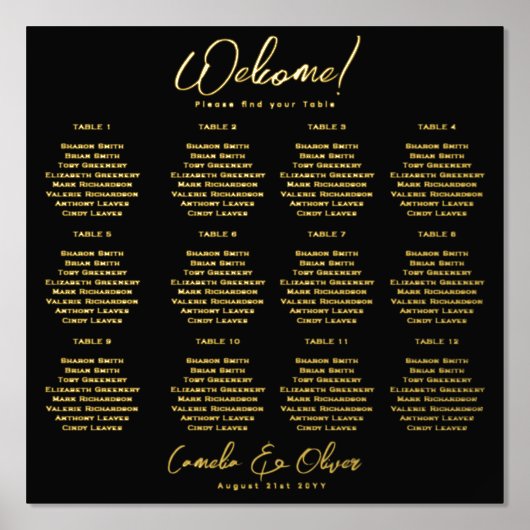 Black Gold Seating Chart 12 Tabelle Real Foil Foliendrucke (Vorderseite)