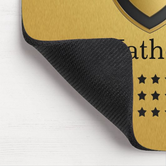 Black Gold Shield Monogram Name Star Muster Mantel Mousepad (Ecke)