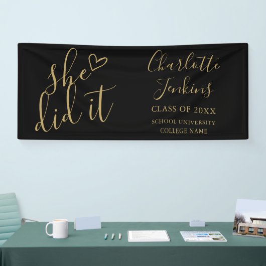 Black Gold Sie hat Skriptabitur Party Banner (Messe)