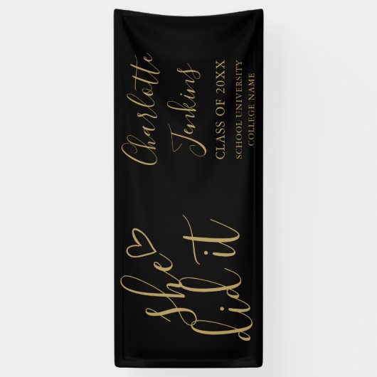 Black Gold Sie hat Skriptabitur Party Banner (Vertikal)